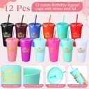 Potchen 12 Pcs Birthday Squad Cups 24 oz Birthday Queen Tumblers Cup for Women Reusable Plastic Cups with Lids and Straws for Women Wedding Galentines Anniversary Decorations Party Supplies Favor