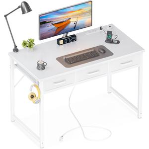 AODK 54 Inch Computer Desk with 3 Fabric Drawers, Office Desk with USB/Type-C Charging Ports & Power Outlets, Vanity Desk with Iron Hook for Bedroom, Study/Writing/Work Table for Bedroom, Black