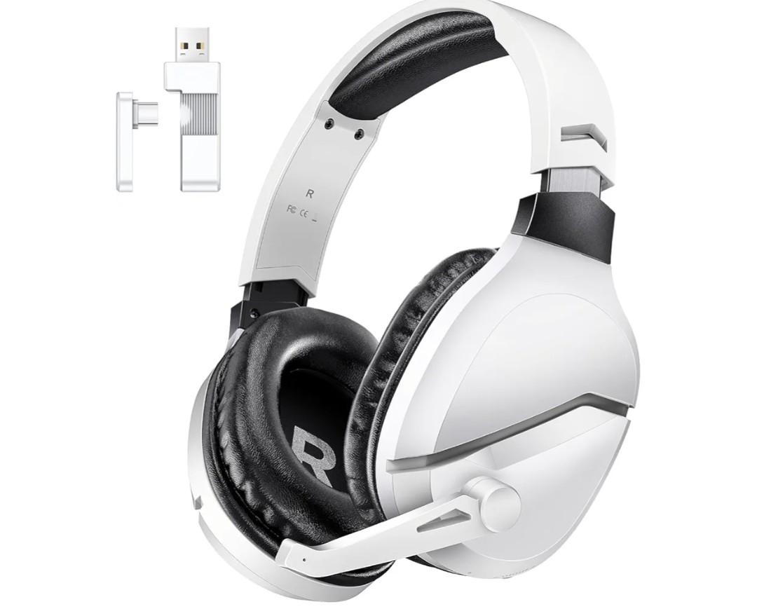Wireless Gaming Headset with Noise Canceling Microphone for PS5, PC, PS4, 2.4G/Bluetooth Gaming Headphones with USB and Type-c Connector, Wired Mode for Controller Gamecube