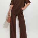 PRETTYGARDEN 2 Piece Lounge Sets for Women Summer 2026 Short Sleeve Matching Airport Travel Outfits Casual Spring Clothes (Brown, L)