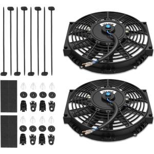 Auto Dynasty Universal 10 Inches High Performance Electric Slim Radiator Cooling Fan with Mounting Kit, (Pack of 2) 12V, Black