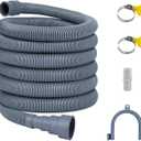 20FT Flexible Corrugated Drain Hose for Washing Machine & Dishwasher Heavy-Duty Extension Hose with Adapter, 2 Clamps & U-Bend Holder