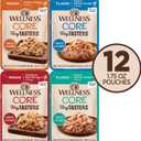 Wellness CORE Tiny Tasters Adult Wet Cat Food, Natural, Protein-Rich, Grain Free, 1.75-Ounce Pouch, 12 Pack, (Seafood & Poultry Variety Pack)