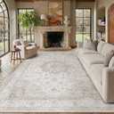 PureCozy 9x12 Washable Area Rug Beige Non Slip Thick Soft Vintage Carpet