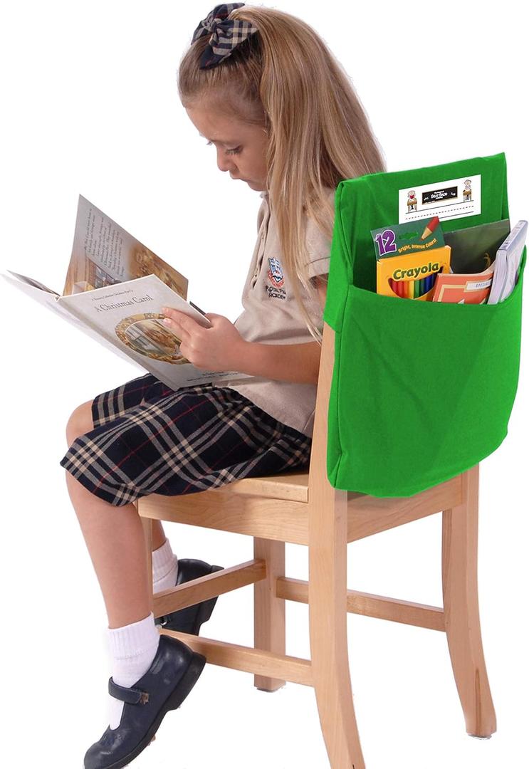 Seat Sack Large Chair Storage Pocket - 17 Inches, Green - Perfect Organizer for Classroom Chairs, Durable and Spacious Chair Pocket for Classroom Storage and Organization
