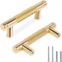 Knurled Cabinet Pulls 2 Pack, 3.5 Inch Long Cabinet Handles Metal Door Pulls, Kitchen Drawer Pull Knurled Dresser Handles - 2 1/2" Hole to Hole, Golden (64mm | 2-1/2 inch C/C)