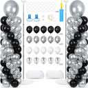 2 Sets Black and Silver Balloon Column Stand Kit with 100 Balloons Graduation Adjustable Tower Stand with Base for Floor Spring Mother's Day Column for Birthday Wedding Party Decor