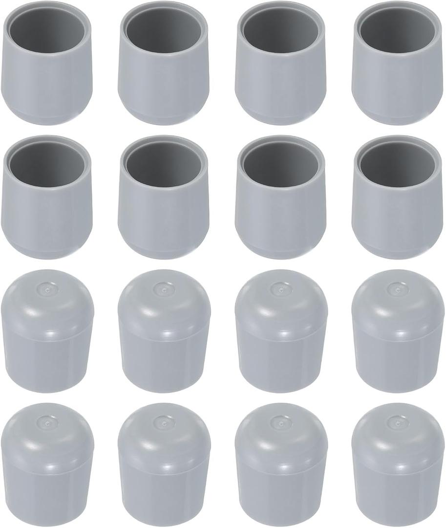 uxcell Chair Leg Floor Protectors, 16pcs 1" - Plastic Round Chair Leg Caps, Non-Slip Slip-On Furniture Feet Covers for Folding Metal Chair (Grey)
