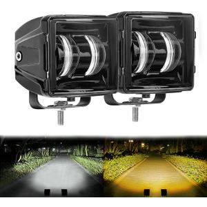 LED Cubes Pods Lights, 120W 3 Inch LED Spot Work Light Bar with Dual Color of White &Yellow Light for 4x4 Off Road Motorcycle Uaz ATV SUV UTV Trucks Beam Fog Driving Lamp
