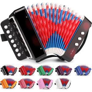 Kids Accordion, 10 Keys Control Mini Accordion Toy Gifts Easy to Play for kids Children Beginners Lightweight Musical Instrument Development Fit for 3 years and over(black)