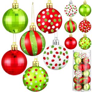 Beeveer 24 Pcs Christmas Ball Ornaments 1.97 Inches Glittering Plastic Hanging Decorations Lime Green Elf Balls Swirl Candy Cane Shatterproof Hanging Tree Ornaments for Xmas Holiday Party Decors