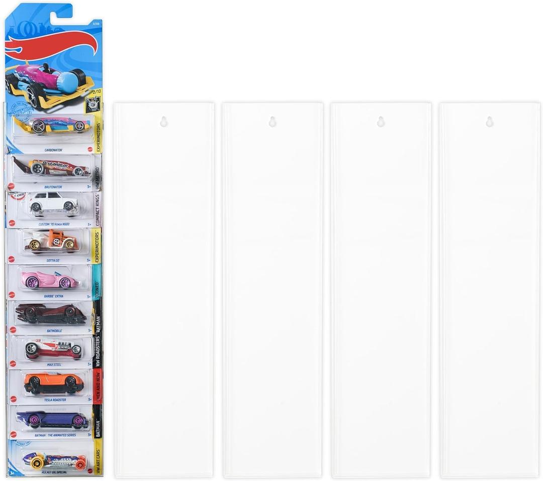 Model Car Display Case Wall Mount - Holds Up to 50 Cars - Compatible with Hot Wheels Matchbox Packaged Cars - Diecast Blister Packed Toy Car Organizer Display Shelf Rack Wall Storage (5-Pack)