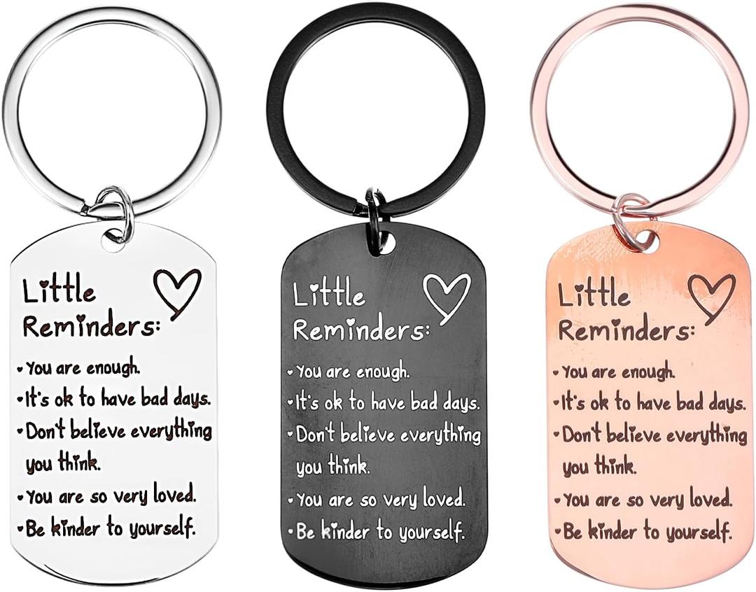 Little Reminders Keychain 3PCS Inspirational Key Ring You Are Enough Daily Affirmation Mental Health Positive Gifts (Steel,rose Gold,black)