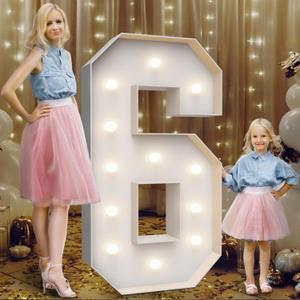 4FT Marquee Light Up Numbers 6, Party Decoration Large Marquee Light Up Letters with Weighted Water Bag, Pre-cut Foam Board Set Can Be Used for Birthdays, Weddings, Baby Anniversaries