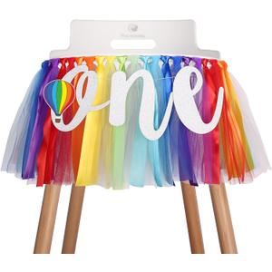 6 x Hot Air Balloon Highchair Banner for Baby - Party Theme Pull Flag, High Chair Fabric Garland, 1st First Birthday Banner, Photo Props, Handmade