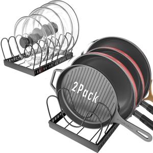 2PACK Pot Lid Organizers Inside Cabinet for Kitchen, Pots and Pans Organizer Under Cabinet with 16 Adjustable Dividers, Countertop Lid Holder, Rust-Resistant, Tool-Free Installation, Easy to Clean