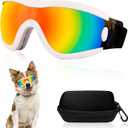 Dog Goggles Small Breed Dog Sunglasses with Adjustable for UV Protection Eyewear Doggy Doggie Puppy Glasses Anti-Fog Wind Dust Snowproof (White Frame Red Lens)