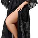 EYWOL Wedding Guest Dress Plus Size Ruffle Bell Sleeve V Neck A Line Flowy Empire Waist Maxi Dresses with Slit (Black), Size 2X