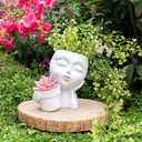 Face Planters for Indoor Outdoor Plants - Unique Face Flower Pot Head Planter Resin Succulent Planter with Drainage White