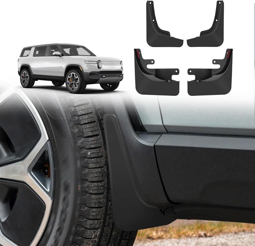 BestEvMod Mud Flaps Splash Guards Compatible with Rivian R1S 2022-2025 Splash Fender Winter Sediment Dirt Protect Mudflaps Set of 4 No Need to Drill Holes (E-Torx Screw Version)