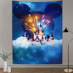 BULOR 40X60inch Castle Night Children Tapestry, Fairy Night Blue Firework Dreamy Wall Hangings Tapestry for Kids Baby Birthday Bedroom Living Room Dorm Man Cave Background