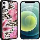 Black Leopard&Pink Lily Phone Case for iPhone 14 Black Leopard Lily Case Cover TPU Bumper Hard Back Shockproof Phone Case Girly Protective Phone Cover with Aesthetic Design