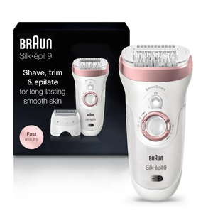 Braun Epilator Silk-épil 9 9-720, Hair Removal Device, Epilator for Women, Wet/Dry, Waterproof, 3-in-1 Epilate, Shave, or Trim, Salon-Like Smooth Skin, Womens Shaver & Trimmer, Cordless, Rechargeable
