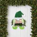 Knitgrip Christmas Lighted Wreath Gnome Xmas Gnome Door Wreath Artificial Santa Xmas Hanging Sign for Door Window Wall Decorations Farmhouse Christmas Home Decor(Green)