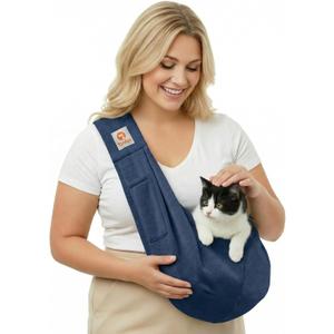 Tomkas Small Dog Cat Sling Carrier Puppy Purse Travel Wrap Soft Crossbody Pet Bag (Dark Blue, M - Classic Pocket & Classic Strap)