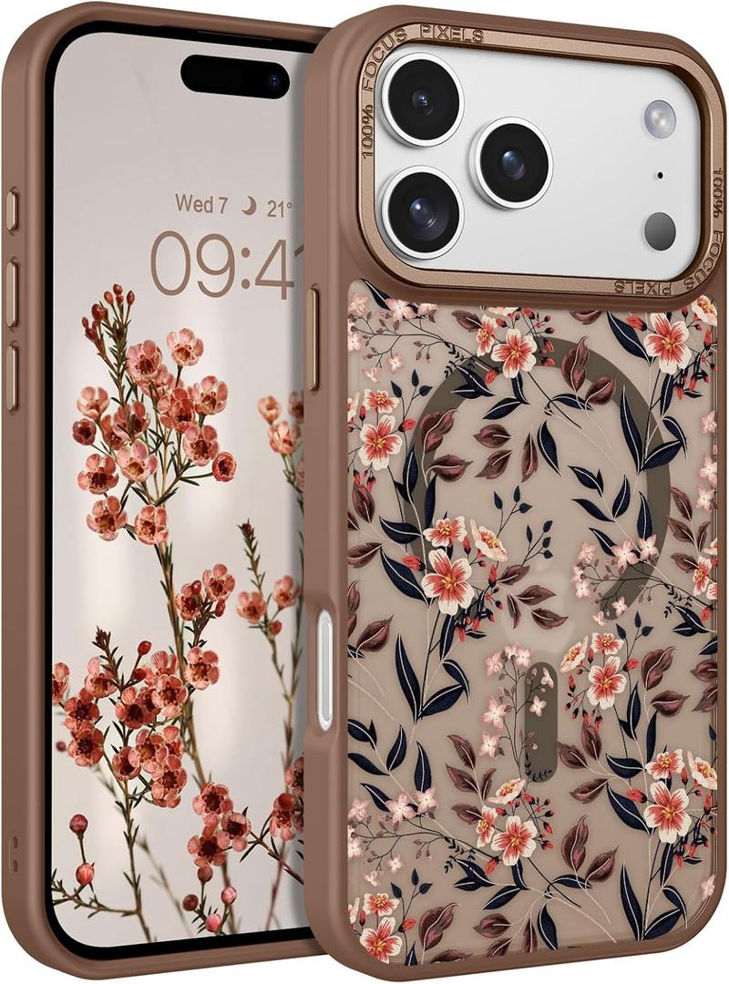 DOMAVER for iPhone 17 Pro Max Case, Magnetic Phone Case for iPhone 17 Pro Max [Compatible with MagSafe] Slim Fit Flowers Floral Design Shockproof Protective Bumper Women Girls Cover, Free Bloom