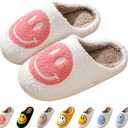 Bevaney Smile Face Slippers for Women - Soft Plush Retro Preppy Slip-on Comfortable Indoor/Outdoor Shoes (7-8 Women/6-7 Men, Pink)
