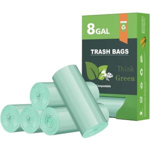 Biodegradable 8 Gallon Trash Bags, AYOTEE Garbage Bags 8 gallon, Compostable Medium Trash Bag, Unscented Leak Proof Bag for Office, Home, Bathroom, Bedroom, Car, Kitchen, Pet(Green)