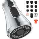 Mbillion Universal Polished Chrome Kitchen Faucet Head Replacement, 3 Function ABS Sink Faucet Head, Pull-Down Nozzle with 14 Adapters, Compatible with Moen,Delta,Kohler,WEWE American Standard