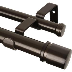 Double Curtain Rod 66 to 120 Inch, HOTOZON 1 Inch Heavy Duty Curtain Rods for Windows, Telescoping Double Drapery Rod with Simple Cap Finials, Bronze