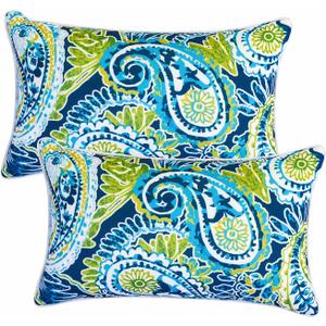 Set of 2 Patio Lumbar Pillows, 12x20 Fade Resistant Outdoor Waterproof Lumbar Pillow with Inners, Decorative Garden Lumbar Cushions for Home Patio Terrace Sofa (Blue-y Flower)