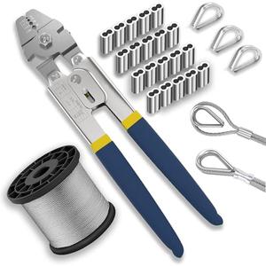 YingYa BIS Wire Rope Crimping Tool Kit, 100FT Stainless Steel Cable, 100PCS Aluminum Crimping Loop Sleeve, Wire Rope Thimble