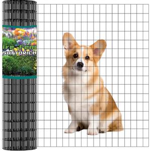 Wire Fence 24in x 50ft, 2X 3 16GA, Black PVC Coated Garden Fence for Yard Garden Border Fencing Roll Vinyl Coating Metal Wire Mesh for Yard Vegetable Plant Protection Poultry Netting