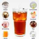 GGOLDMER 4 Pack Glass Tumblers with Lids and Straws, 20oz Iced Coffee Cups with Lids Reusable for Juices, Smoothies, Cocktail, Beer, Tea and Latte - Ribbed Design & Thick Glass