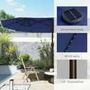 15ft Large Patio Umbrella with Solar Lights and Base, Double-Sided Outdoor Rectangle Umbrella with 48 LED Lights, Market Table Umbrellas with UV Resistant Canopy