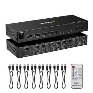 8 Port KVM Switch HDMI 4K@30Hz, USB2.0 HDMI KVM Switch for 8 Computers Share 1 Monitor Keyboard Mouse Printer, Support Hotkey Switch, with Remote Control and 8 USB Cables (black, black)