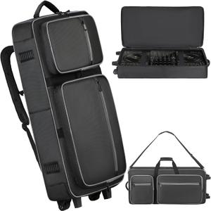 DJ Controller Soft Case with Wheels Compatible with DDJ-RZ/DDJ-SZ/XDJ-XZ, DJ Soft Case DJ Bag with Multi-pocket, Rolling DJ Case for DJ Controller & Accessories (Large)