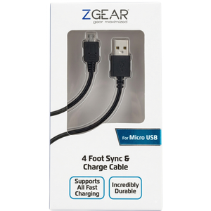 ZGEAR 4' MICRO USB DATA CABLE BK EA