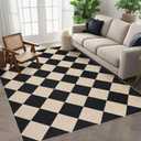 GarveeHome Checkered Easy Jute 5x7 Area Rugs for Living Room Machine Washable Non-Slip Backing Stain Resistant Modern Indoor Outdoor Rugs for Farmhouse Dining Room Patio Black