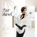 Zhanmai Winter Faux Fur Long Shawl Cloak Stretchy Satin Glove Opera Bridal Dance Gloves for Women Wedding Dress Party Coat (White)