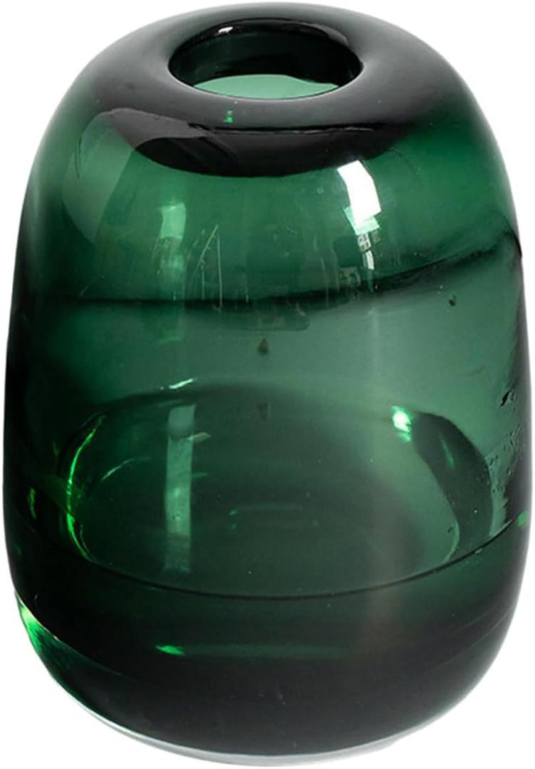 Japanese minimalist flower arrangement vase, round and heavy glass decorative ornament - green large size (Large green)