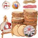 Acrux7 100 PCS Natural Wood Slices for Painting, 2.4-2.8 Inch Unfinished Wood Slice Discs Predrilled with Hole, Round Wooden Slices for DIY Crafts, Arts, Christmas Ornaments, Coaster, Home Decoration