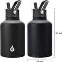 BJPKPK Insulated Water Bottles with Straw Lid, 50oz Large Water Jug, Stainless Steel Vacuum Bottles, Hot & Cold Thermo with 3 Lids and Paracord Handle, Black