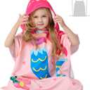 Pink Mermaid Hooded Beach Towel Poncho for Kid Girls Toddlers Bath Pool Swim Poncho Cover-ups Swimwear Soft Lightweight Microfiber