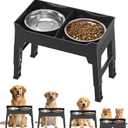 CZPET Elevated Dog Bowls Mess Proof with Splash Guard 4 Heights Adjustable Raised Stand with 2L (67 oz) Stainless Steel Bowls, Lifted Food Water Feeder for Small, Medium & Large Dogs, A06A