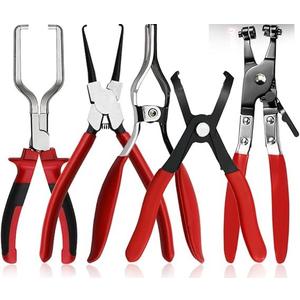 5Pcs Fuel Line Disconnect Pliers Tool Set, Hose Remover, Filter Caliper, Pipe Clamp Clip, 80 Degree Pliers for Auto Maintenance